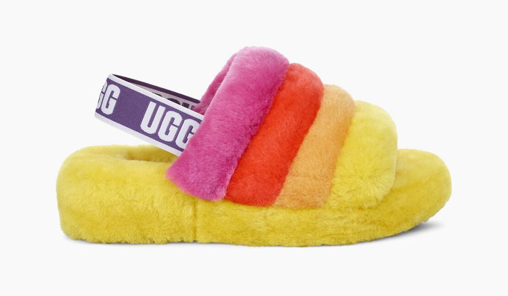 Ugg Slides Canada - Ugg Men's Pride Fluff Yeah Rainbow Yellow